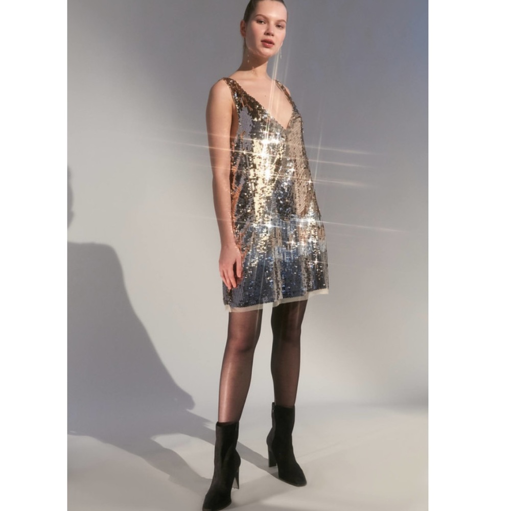 Urban Outfitters Monza Sequin V-Back Shift Dress